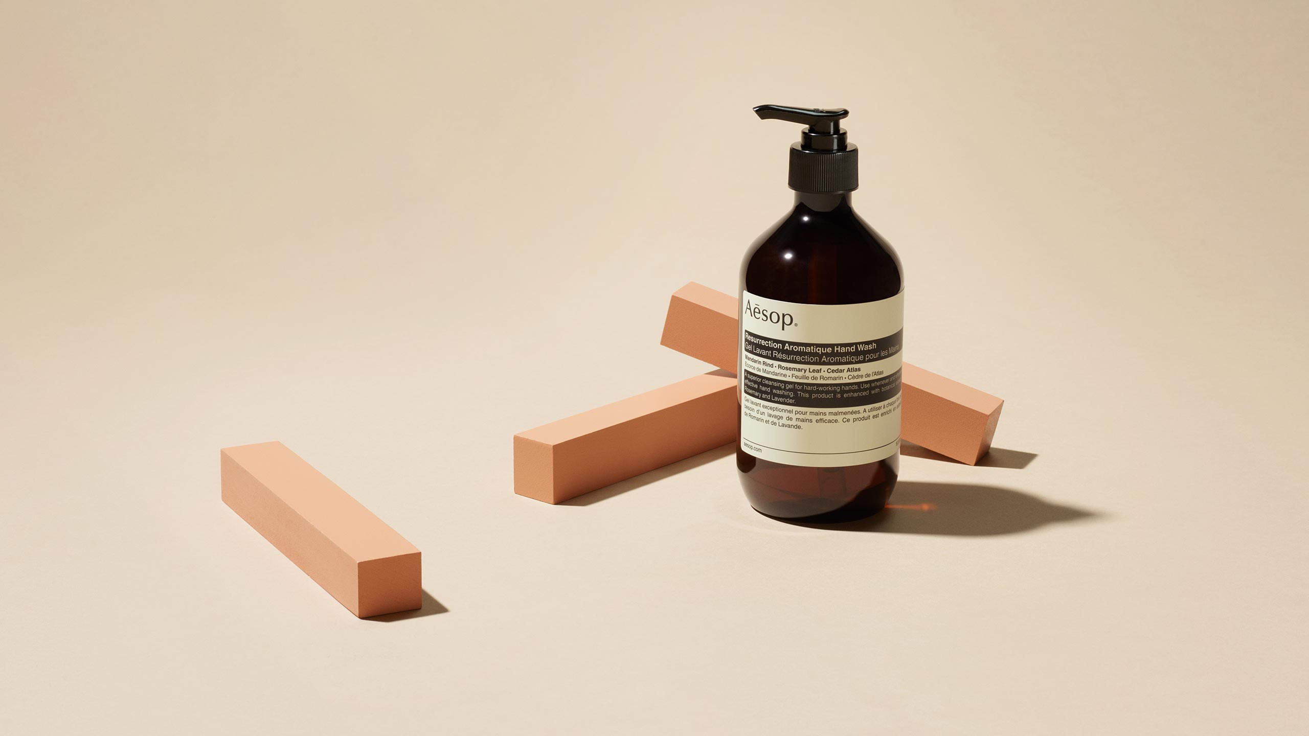 Ressurrection Aromatique Hand Wash in front of geometric blocks