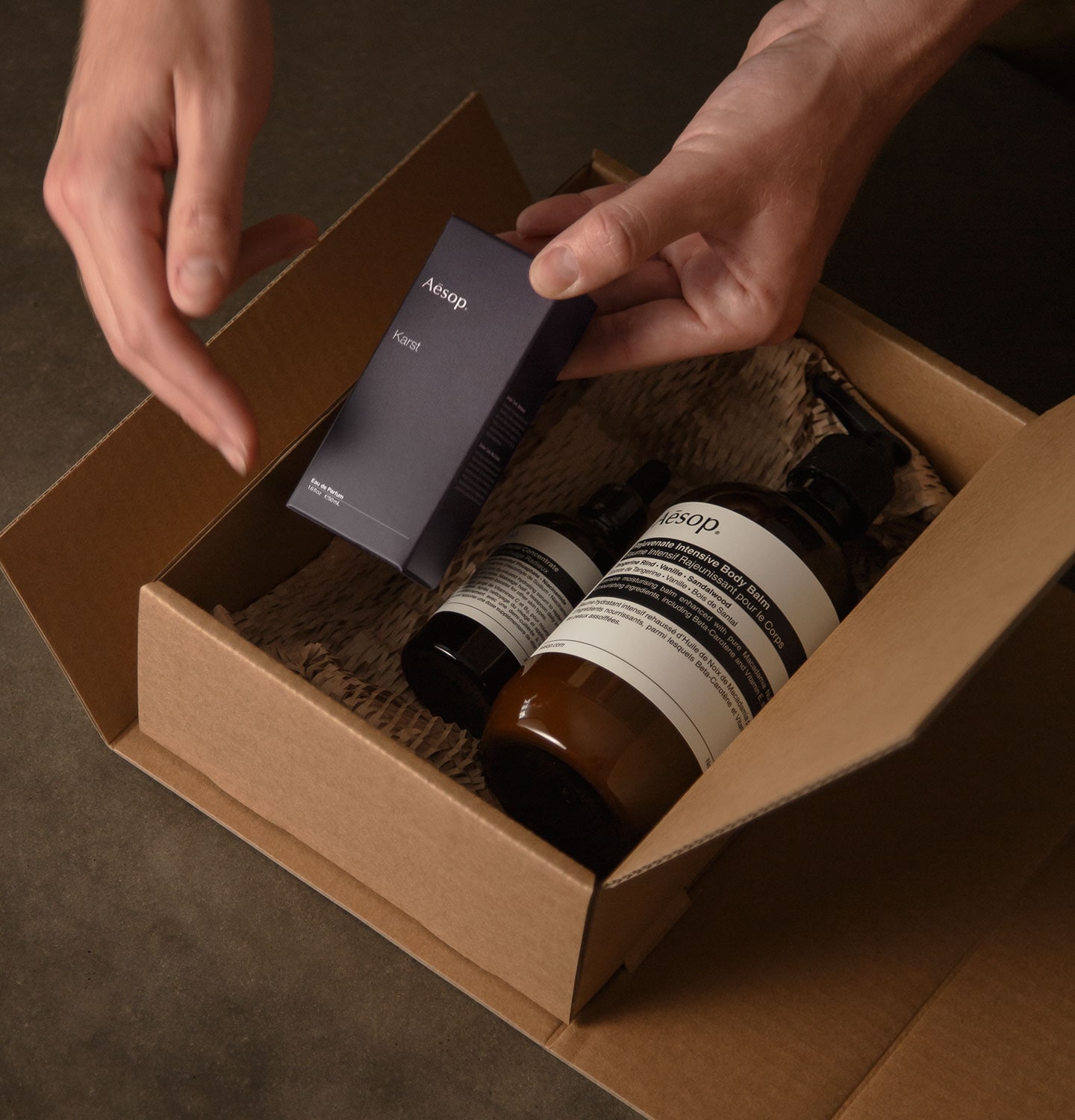 Aesop gift wrapping process.