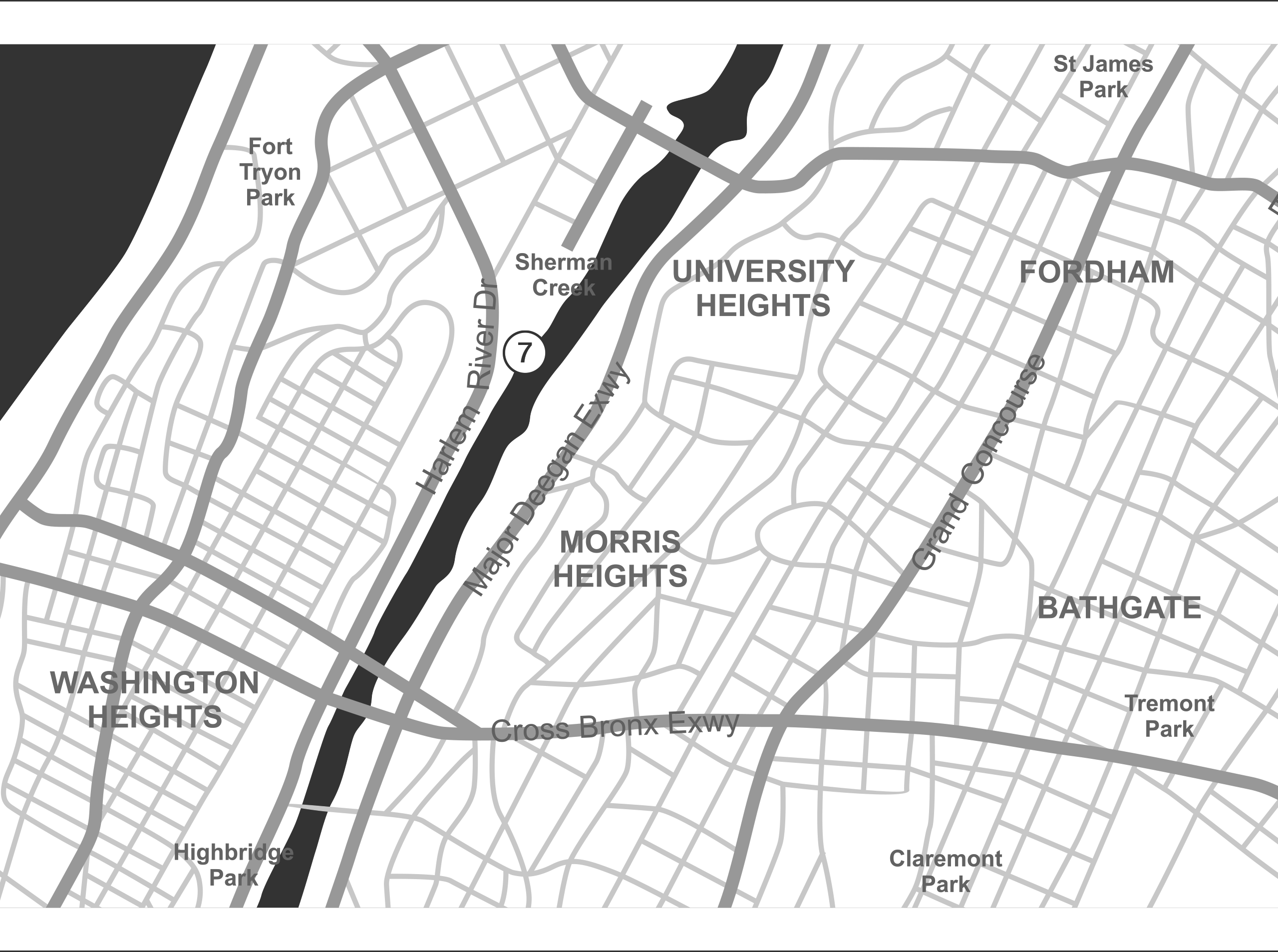 A map of New York City labelled 7 indicating an address location. Address and further information is described under the heading ‘Swindler Cove Park’