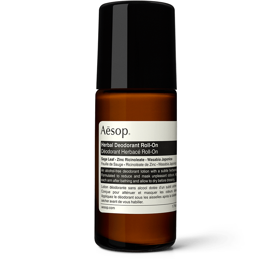 Herbal Déodorant Roll-On in amber glass bottle 