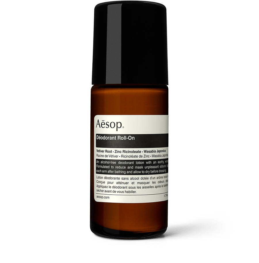 Déodorant Roll-On in amber glass bottle 