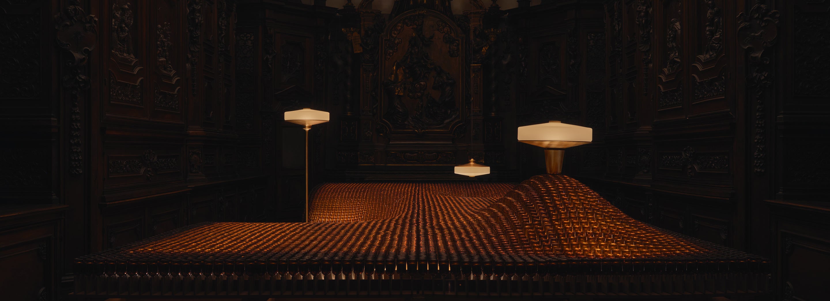 Lamps in a dark room with candles