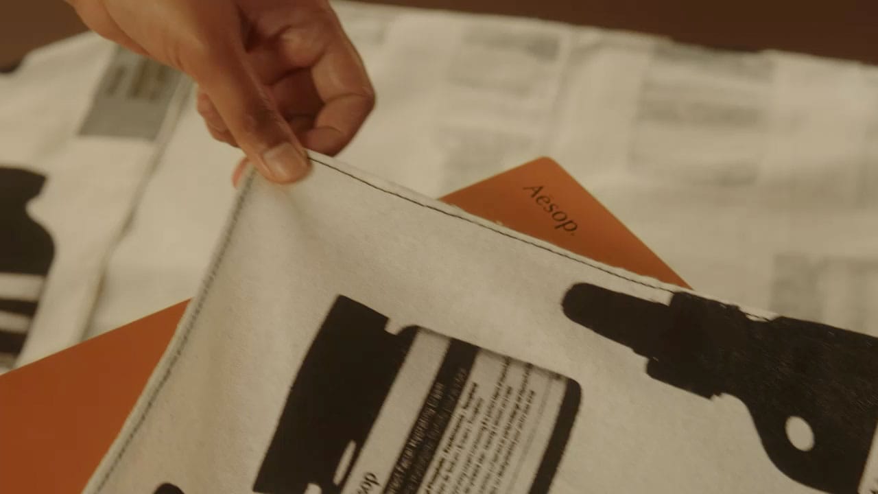 The Aesop Abode festive advent calendar being wrapped in bespoke cloth.