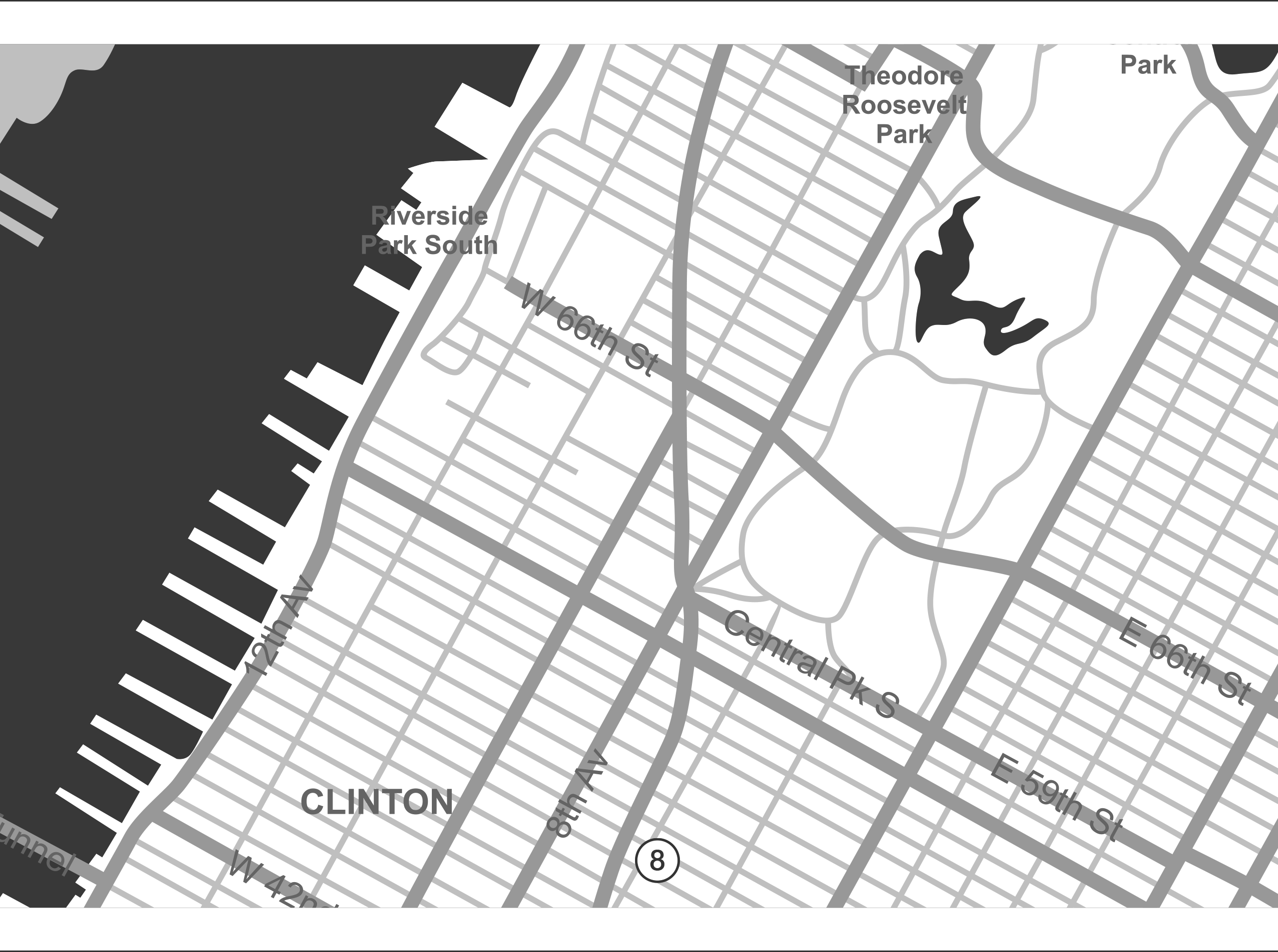A map of New York City labelled 1-2 indicating address locations. Addresses and further information is described under the heading ‘Urban Design Forum’