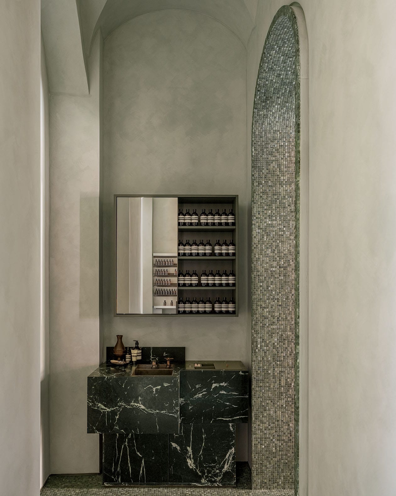 Aesop Via del Babuino store basin and mirror feature.