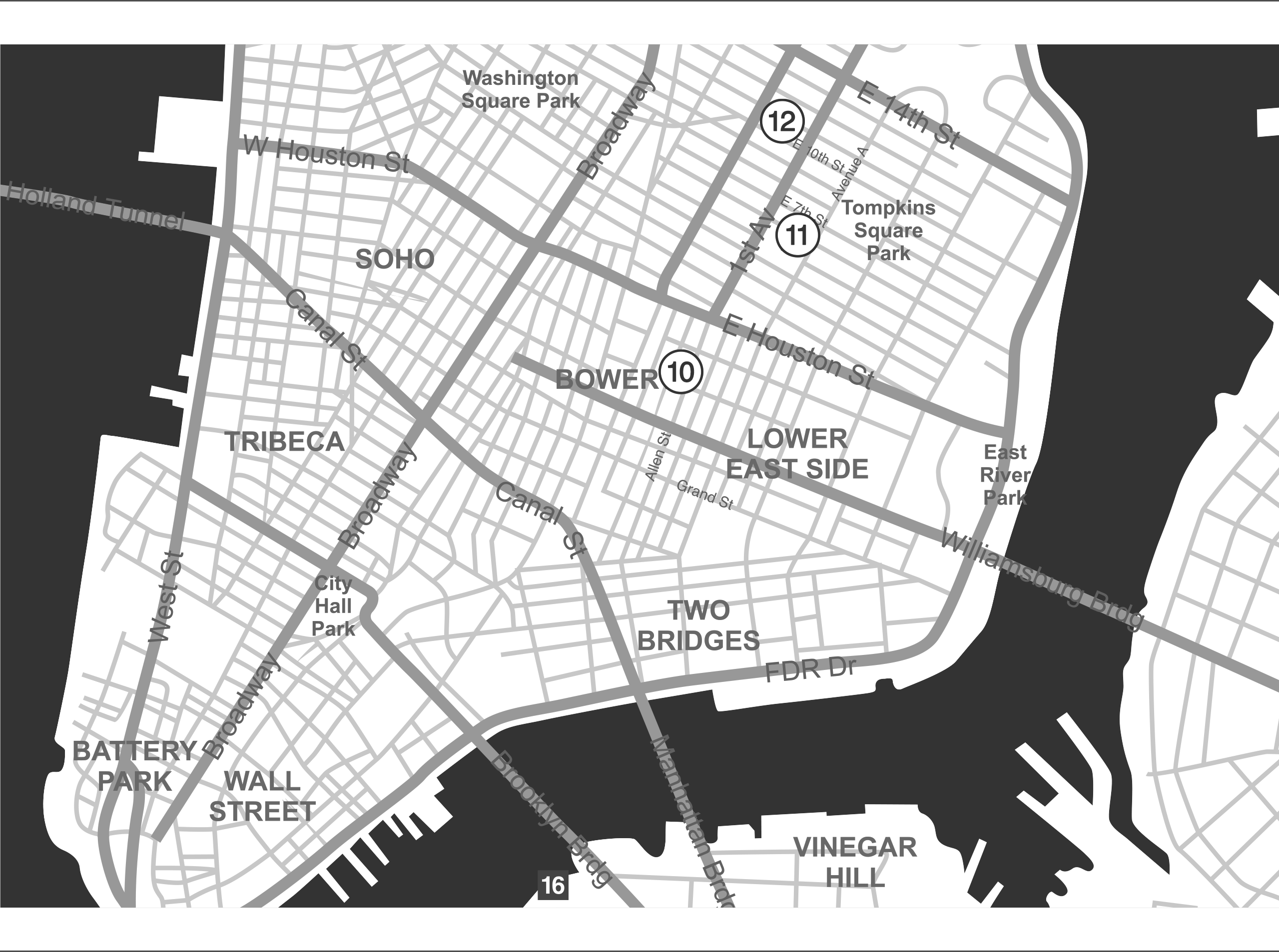 A map of New York City labelled 10-12 indicating address locations. Addresses and further information is described under the heading ‘Dirt Candy’