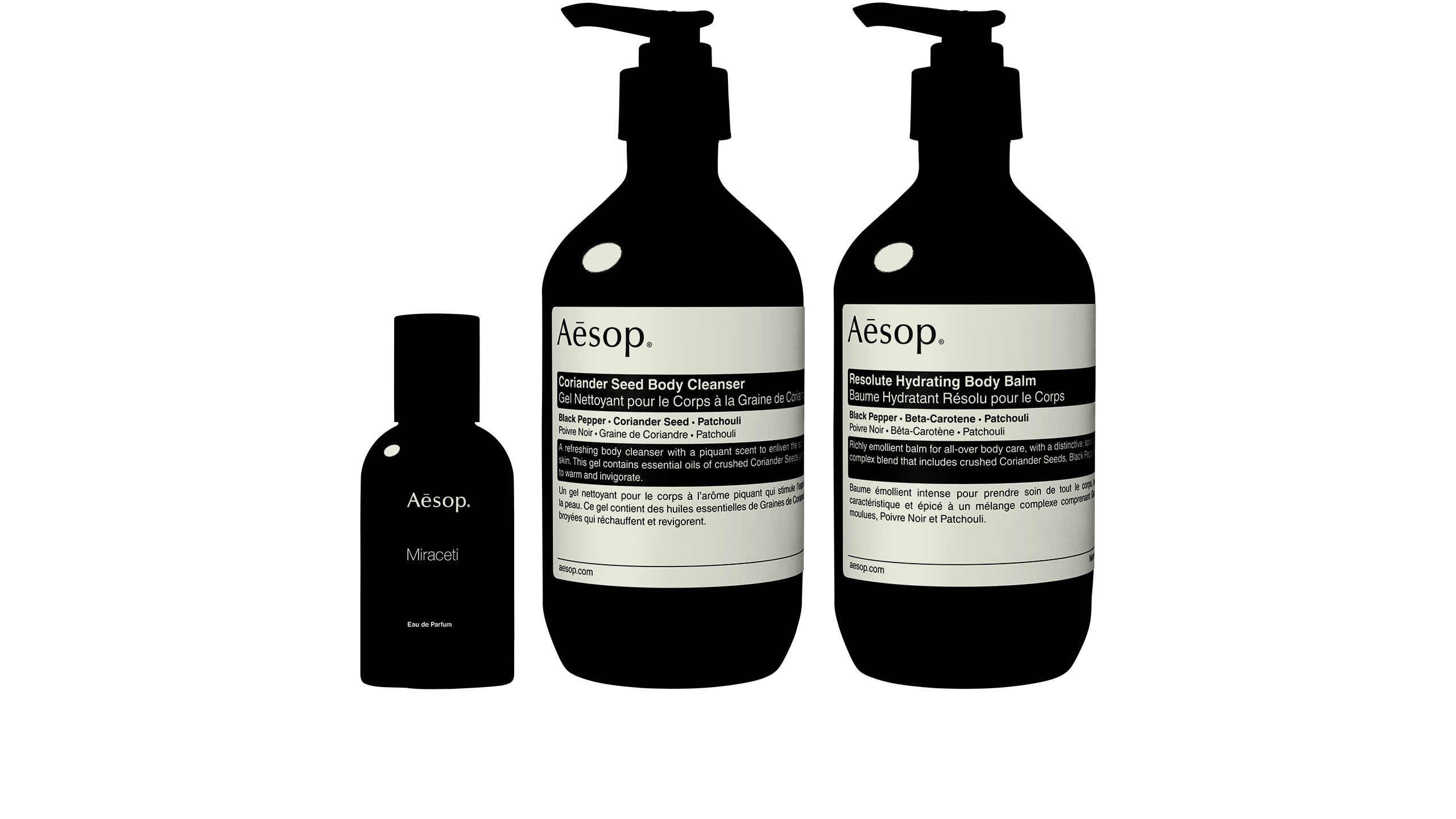Line-up of Aesop products.