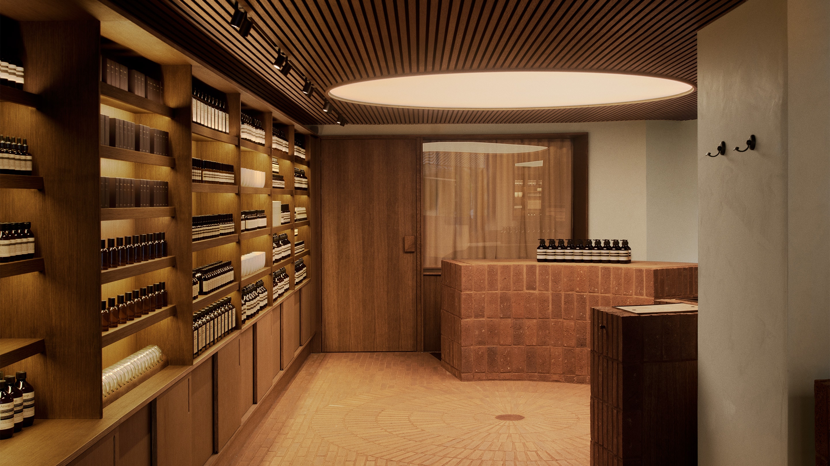 Aesop Kronprinsensgade store interior light feature and product displays.