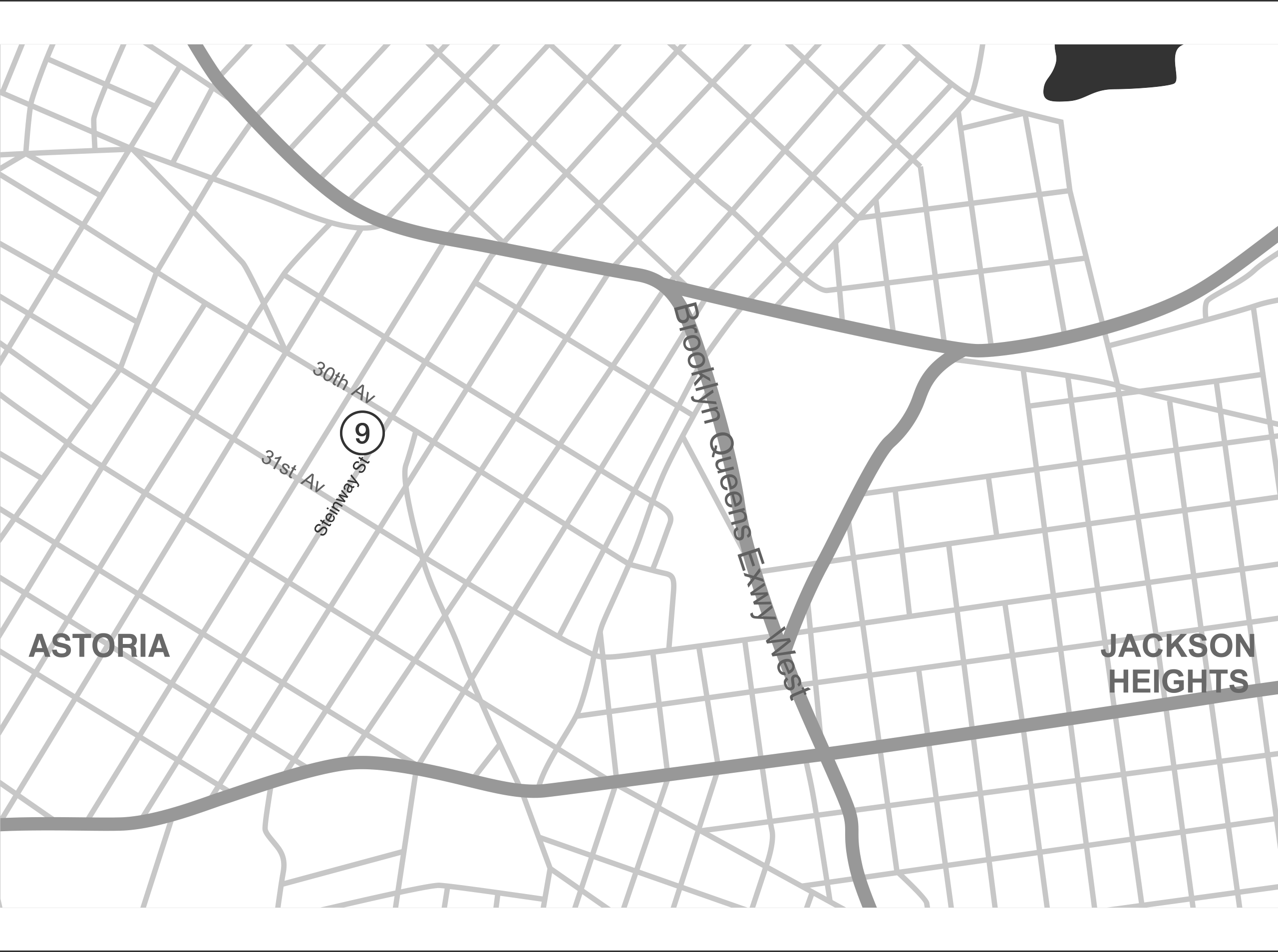 A map of New York City labelled 9 indicating an address location. Address and further information is described under the heading ‘Earth & Me’