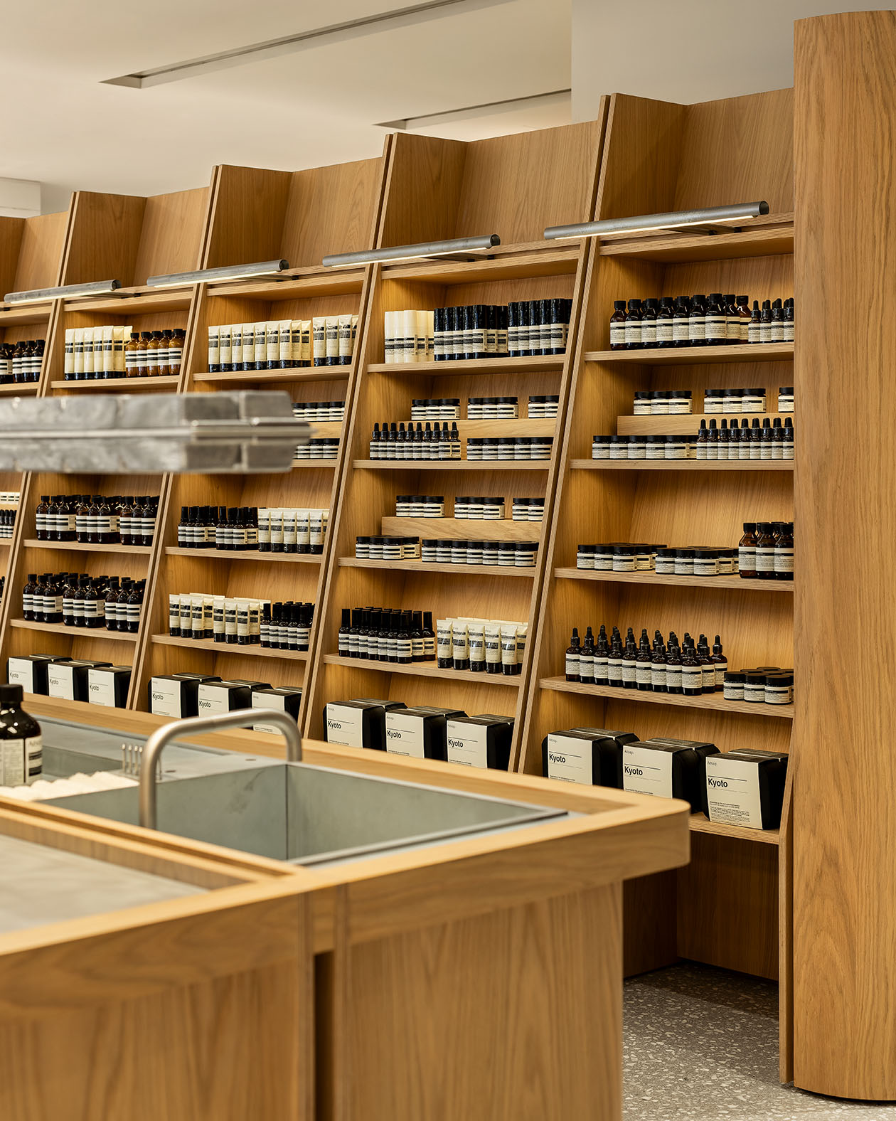 Amber bottles are arranged as neatly as small stamps of letters and numbers.