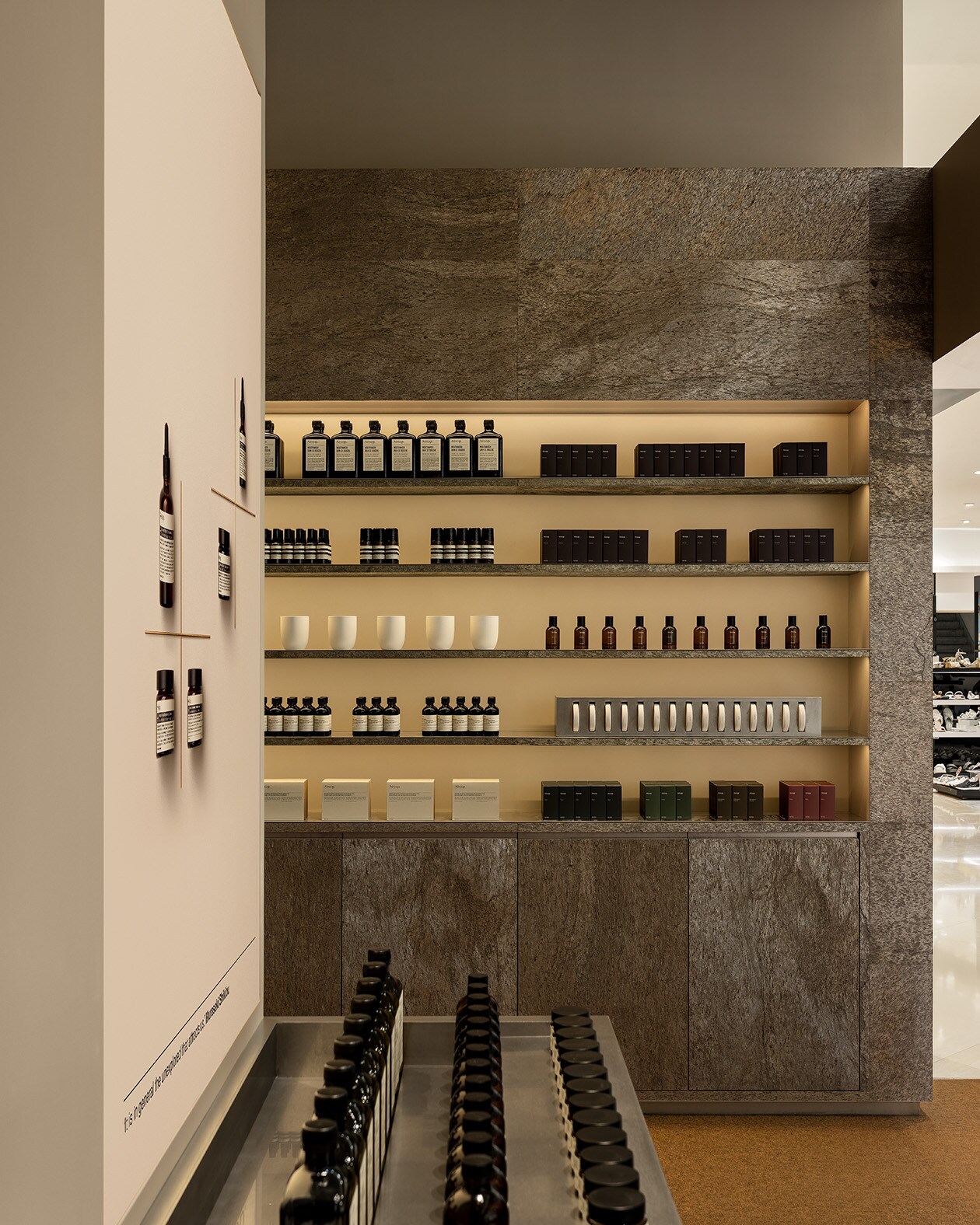 Iron tones of the slate as a shelve with Aesop wide range of products
