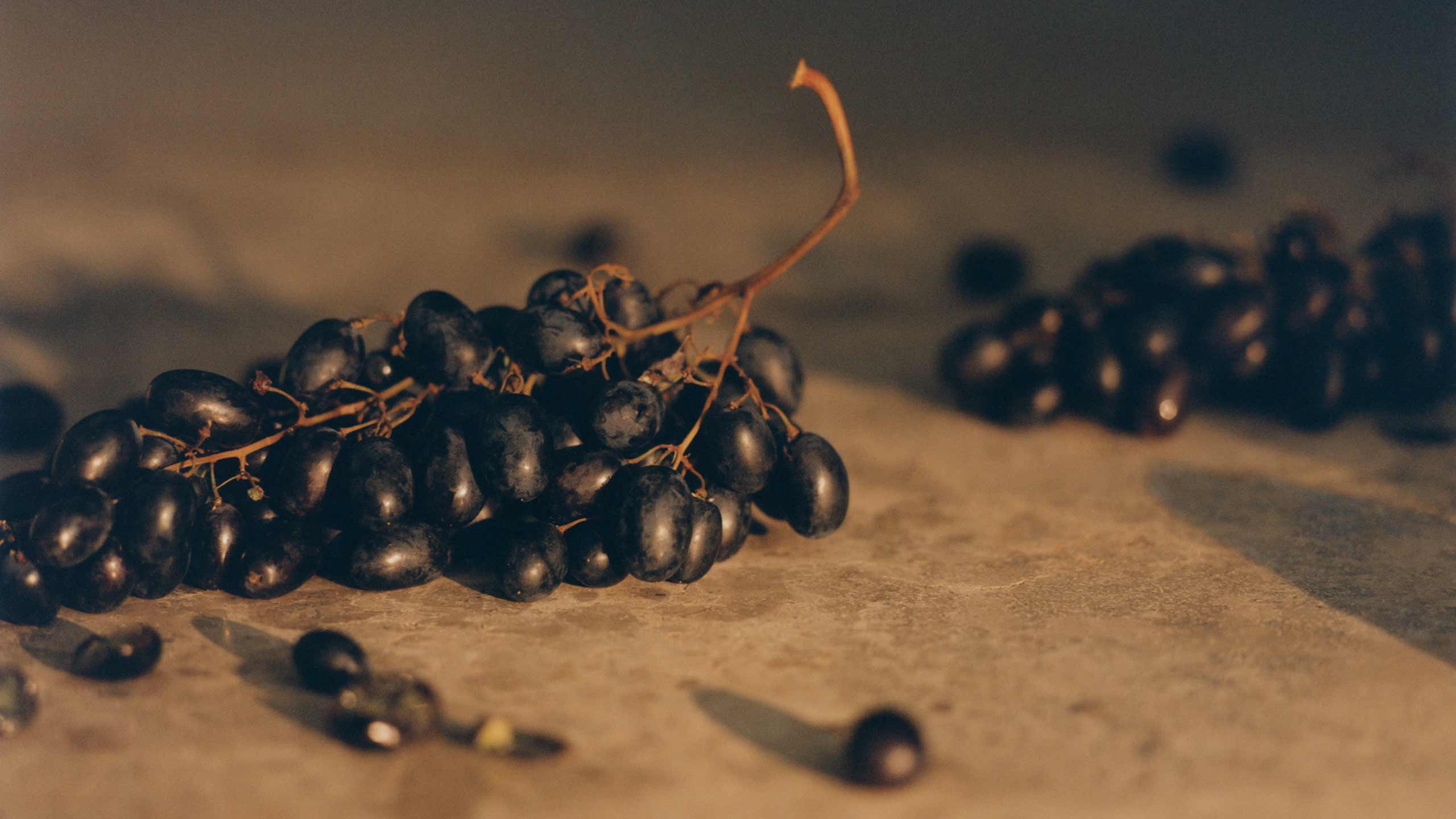 Close-up image of a bundle of grapes.