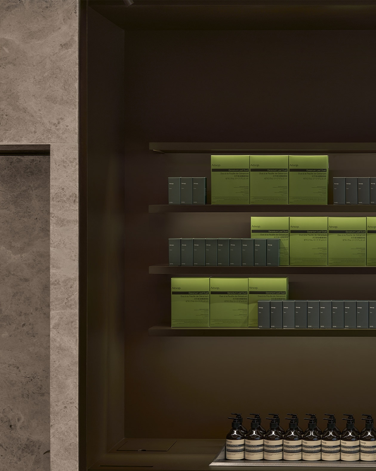 Aesop Macau DFS Four Season store interior with Aesop products on the shelves