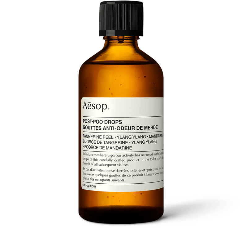 Post-Poo Drops in an amber glass bottle. 